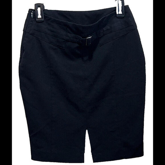 Express Solid Black  Pencil Skirt Buckle Stretch EUC‎ Womens Size 4 - Picture 2 of 2